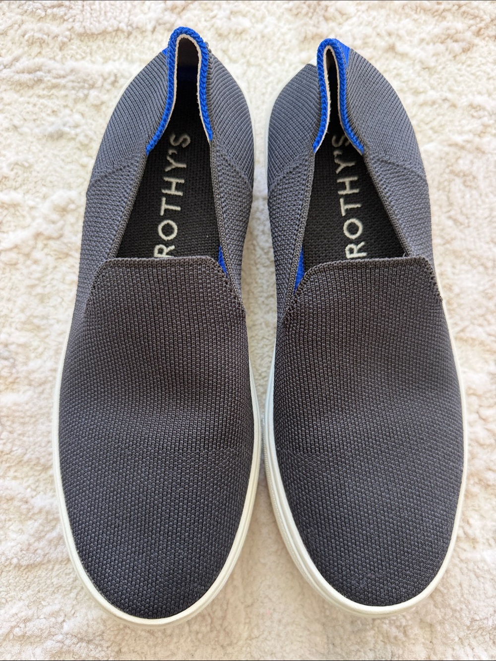 Rothy's Women’s Slip-On Loafers in Charcoal with Blue Trim